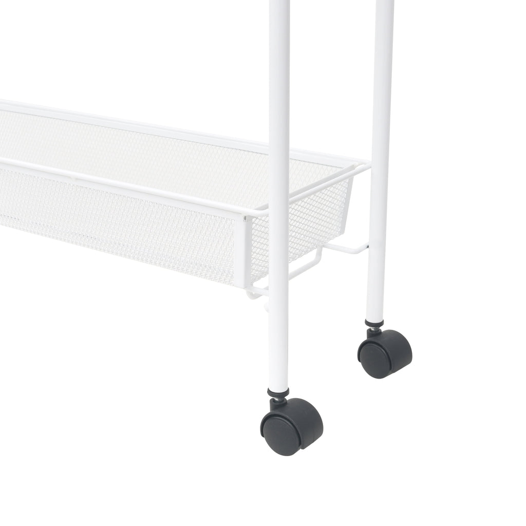 Mainstays 3-Tier Slim Rolling Bathroom Storage Cart with Hooks, White