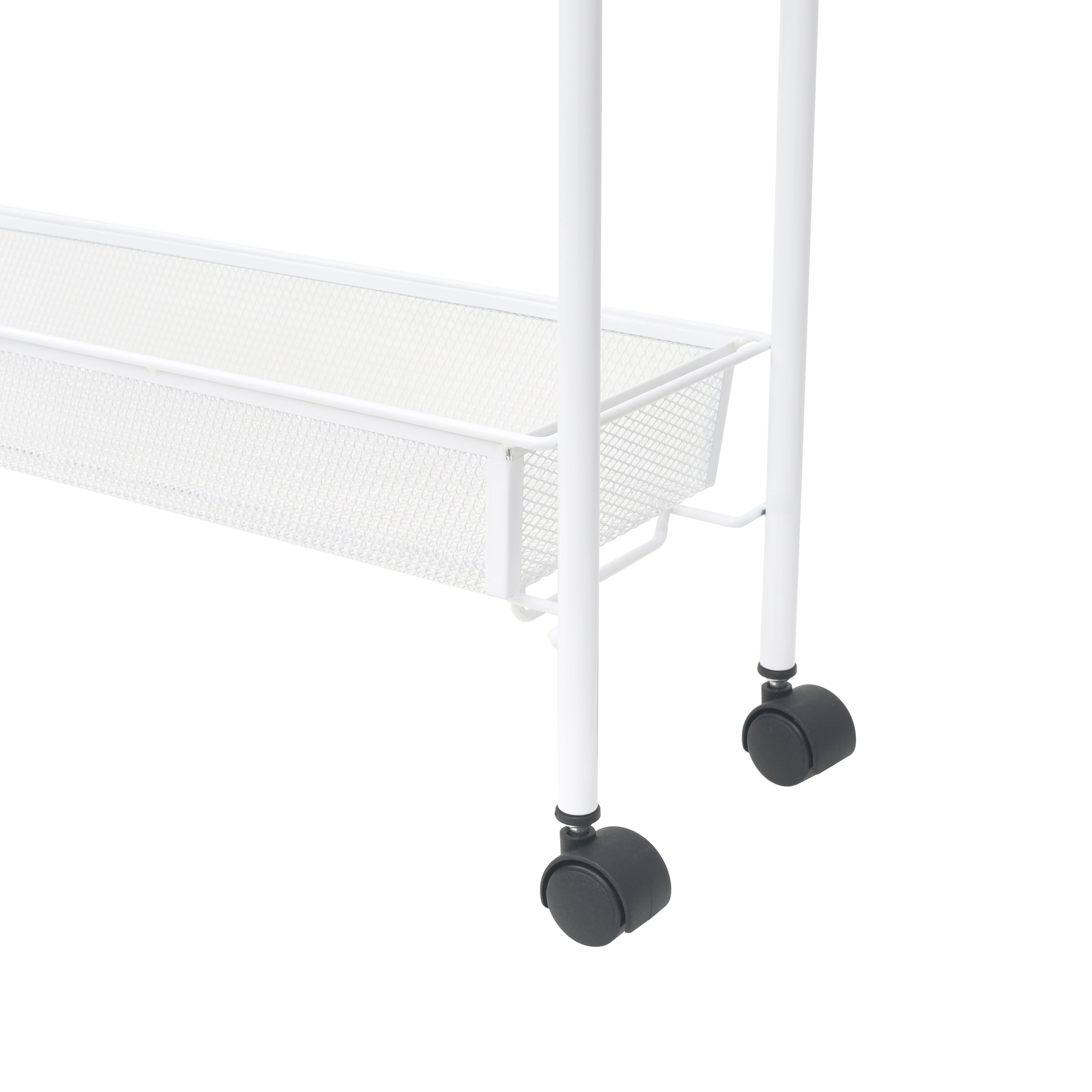 Mainstays 3-Tier Slim Rolling Bathroom Storage Cart with Hooks, White