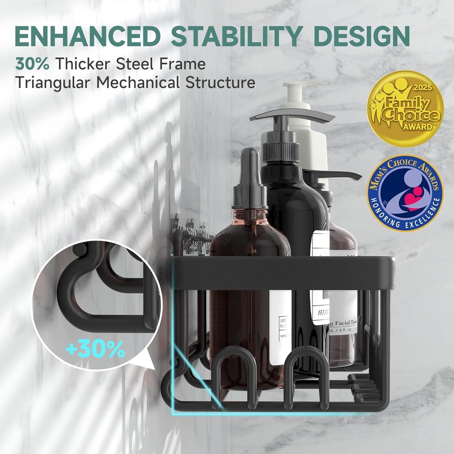 Veken Rustproof & Waterproof Shower Caddy 6-Pack, No Drilling Adhesive Wall Mounted Shower Shelves Rack, Heavy Weight Bearing, Large Organizer Storage Accessories, Ideal for Bathroom, Home & Kitchen