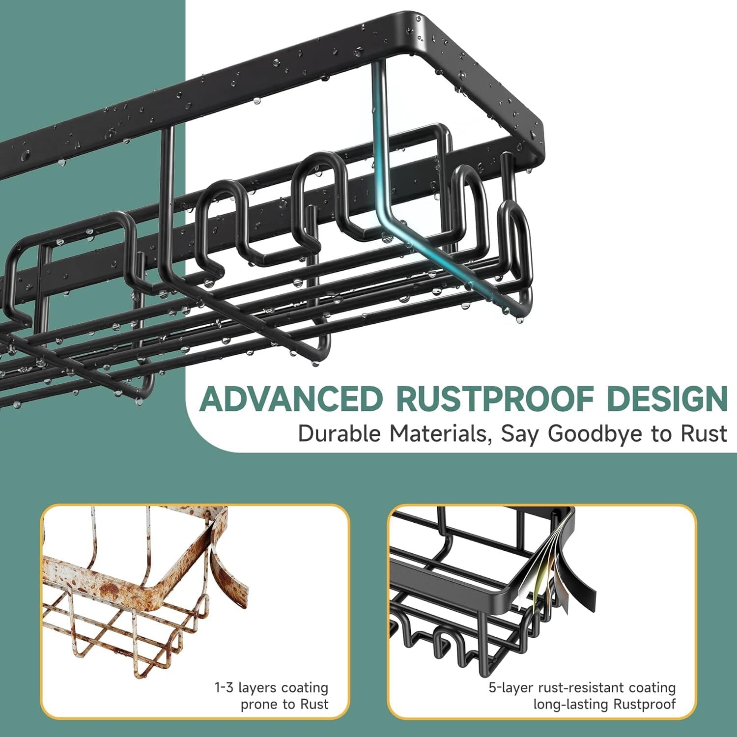 Veken Rustproof & Waterproof Shower Caddy 6-Pack, No Drilling Adhesive Wall Mounted Shower Shelves Rack, Heavy Weight Bearing, Large Organizer Storage Accessories, Ideal for Bathroom, Home & Kitchen