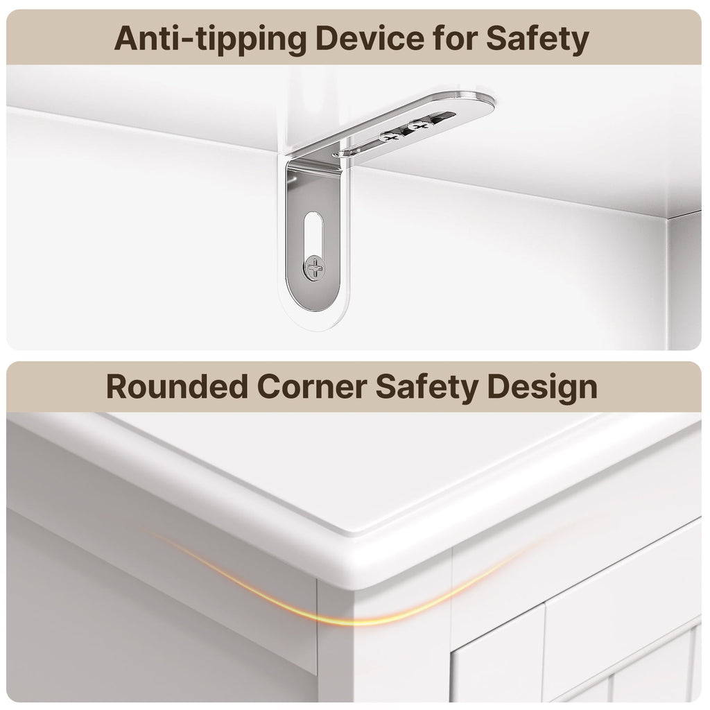 Asofer Bathroom Floor Storage Cabinet, Freestanding Cabinet with 4 Doors, Adjustable Shelves, White