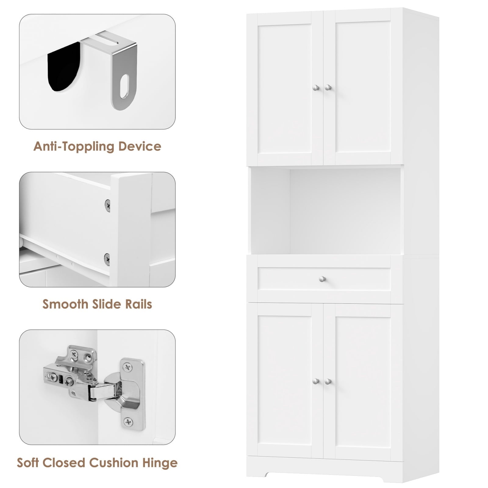 Homfa 67.5" Tall Bathroom Storage Cabinet with Drawer, 4 Door Modern Freestanding Cupboard, White