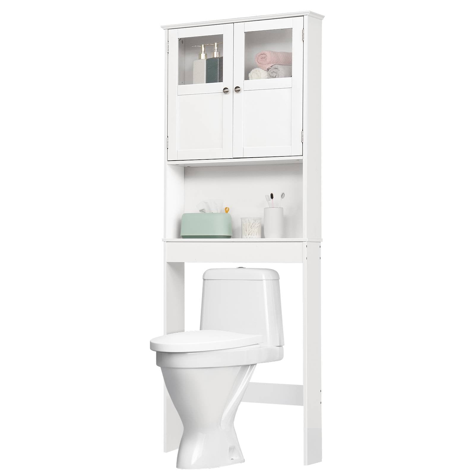 Ktaxon Over the Toilet Bathroom Storage Cabinet with 2 Doors & 3 Storage Shelves Space Saver, White