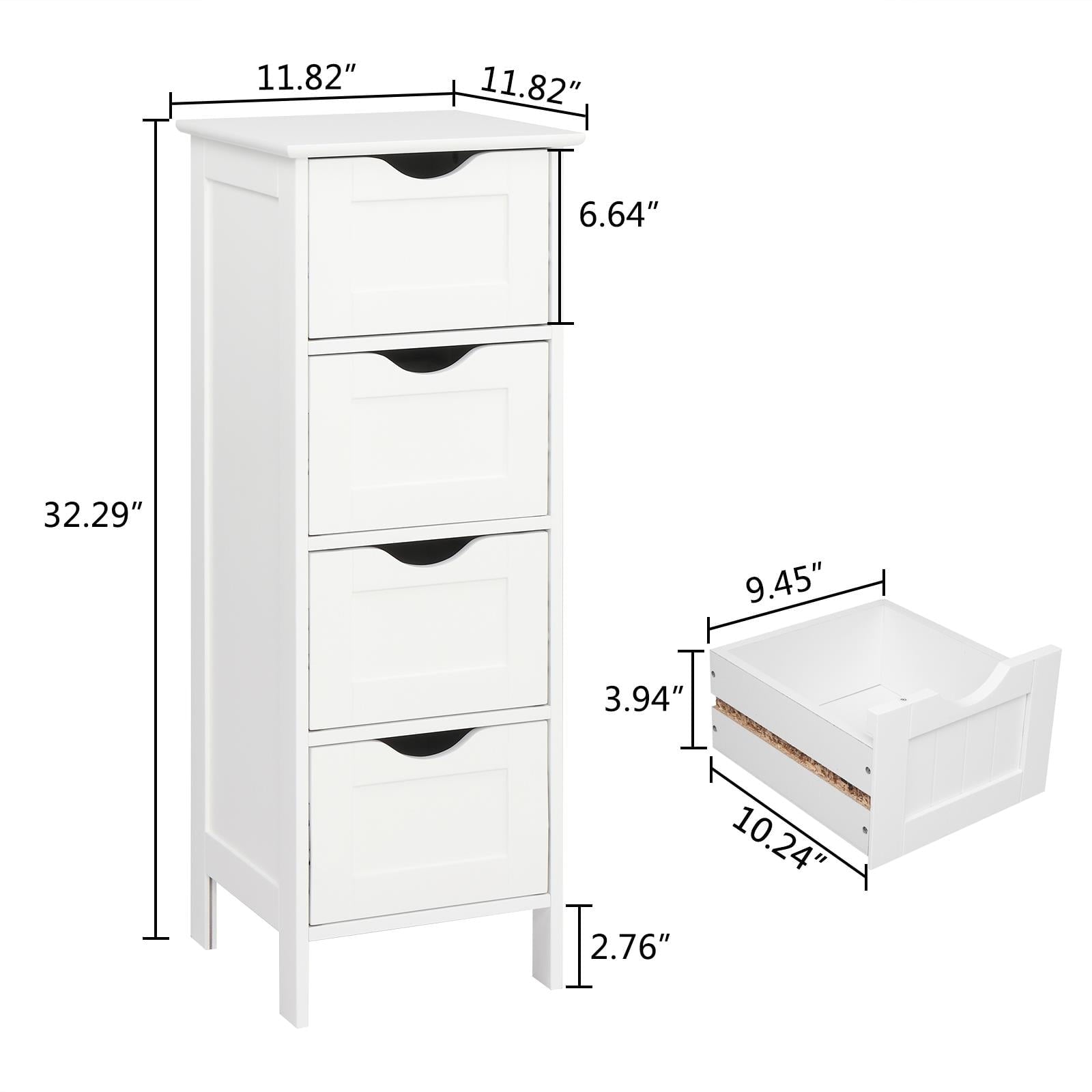 Ktaxon Bathroom Floor Storage Cabinet with 4 Drawers, Small Cabinet for Bedroom Kitchen, MDF White