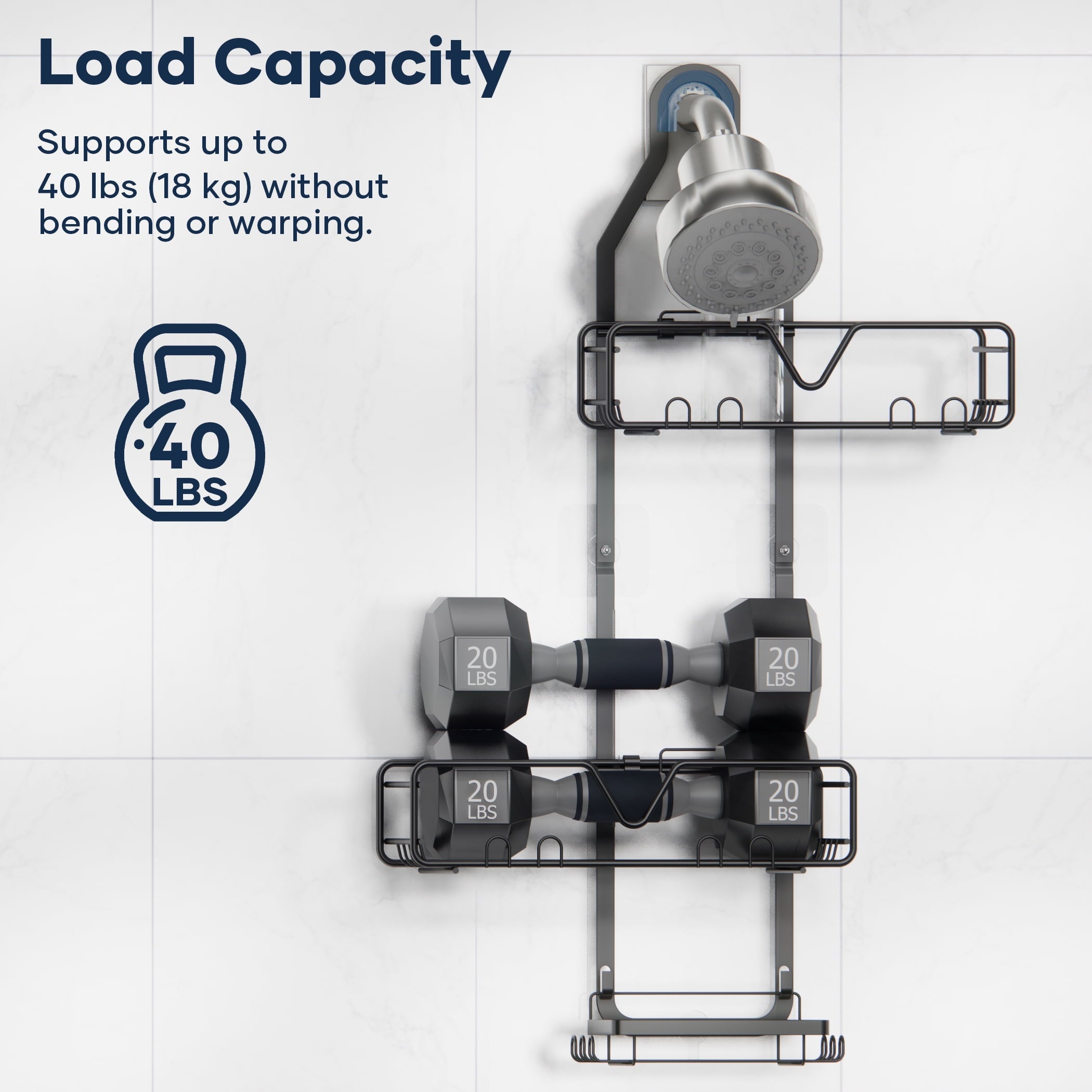 Topritt Shower Caddy Hanging Bathroom Organizer, Adjustable Shower Racks Over Shower Head, Rustproof, No-Drill Organizer, Large Storage Shelf for Shampoo Bottles with Soap Holder, Black