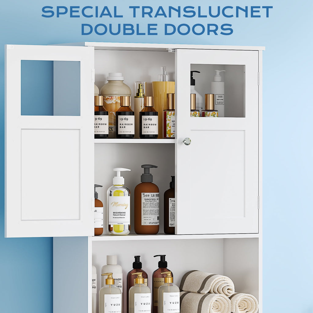 Ktaxon Over the Toilet Bathroom Storage Cabinet with 2 Doors & 3 Storage Shelves Space Saver, White