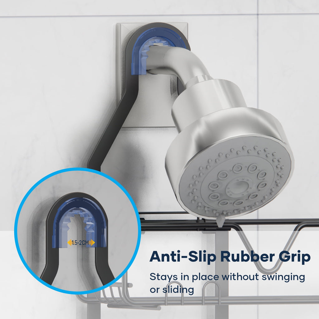 Topritt Shower Caddy Hanging Bathroom Organizer, Adjustable Shower Racks Over Shower Head, Rustproof, No-Drill Organizer, Large Storage Shelf for Shampoo Bottles with Soap Holder, Black