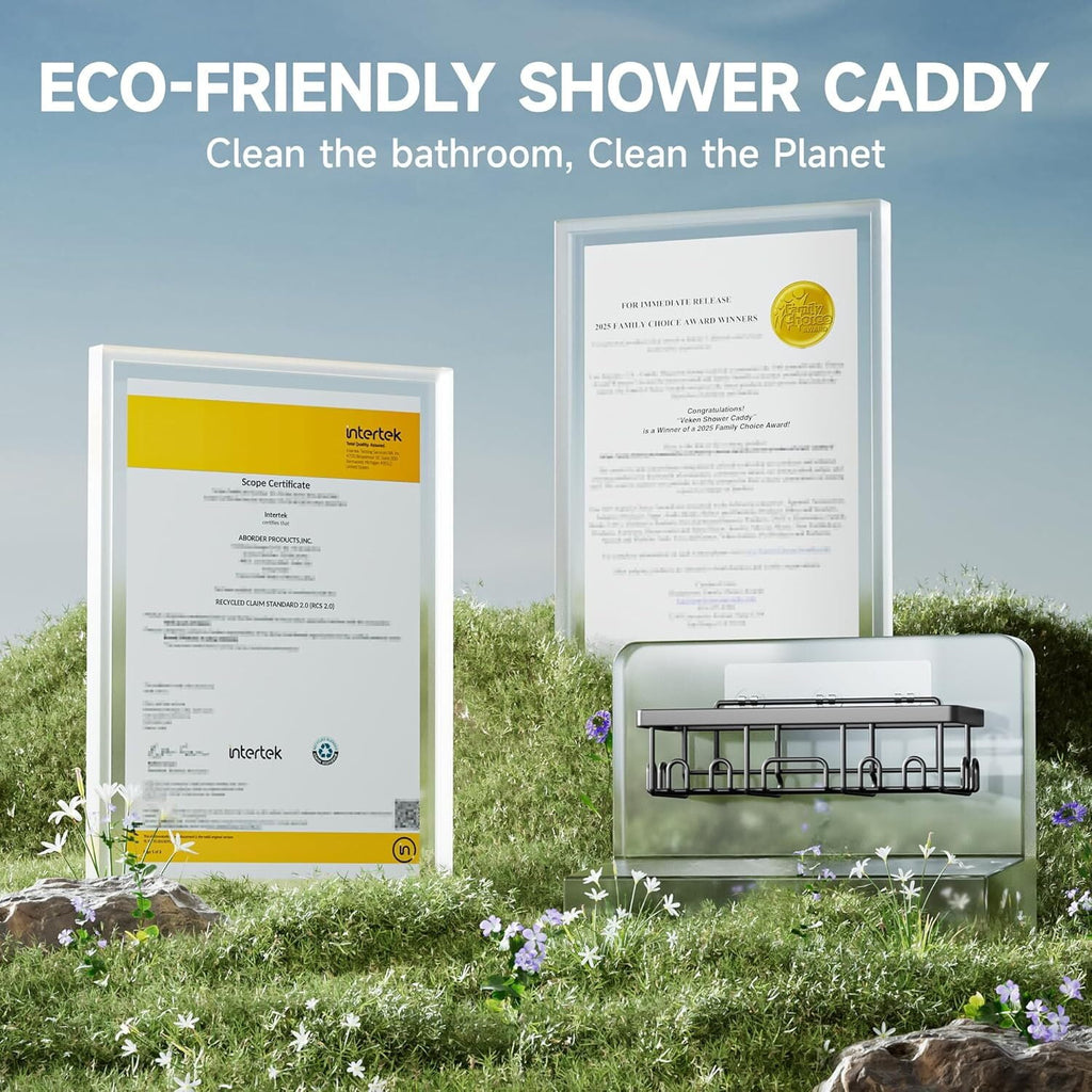 Veken Rustproof & Waterproof Shower Caddy 6-Pack, No Drilling Adhesive Wall Mounted Shower Shelves Rack, Heavy Weight Bearing, Large Organizer Storage Accessories, Ideal for Bathroom, Home & Kitchen