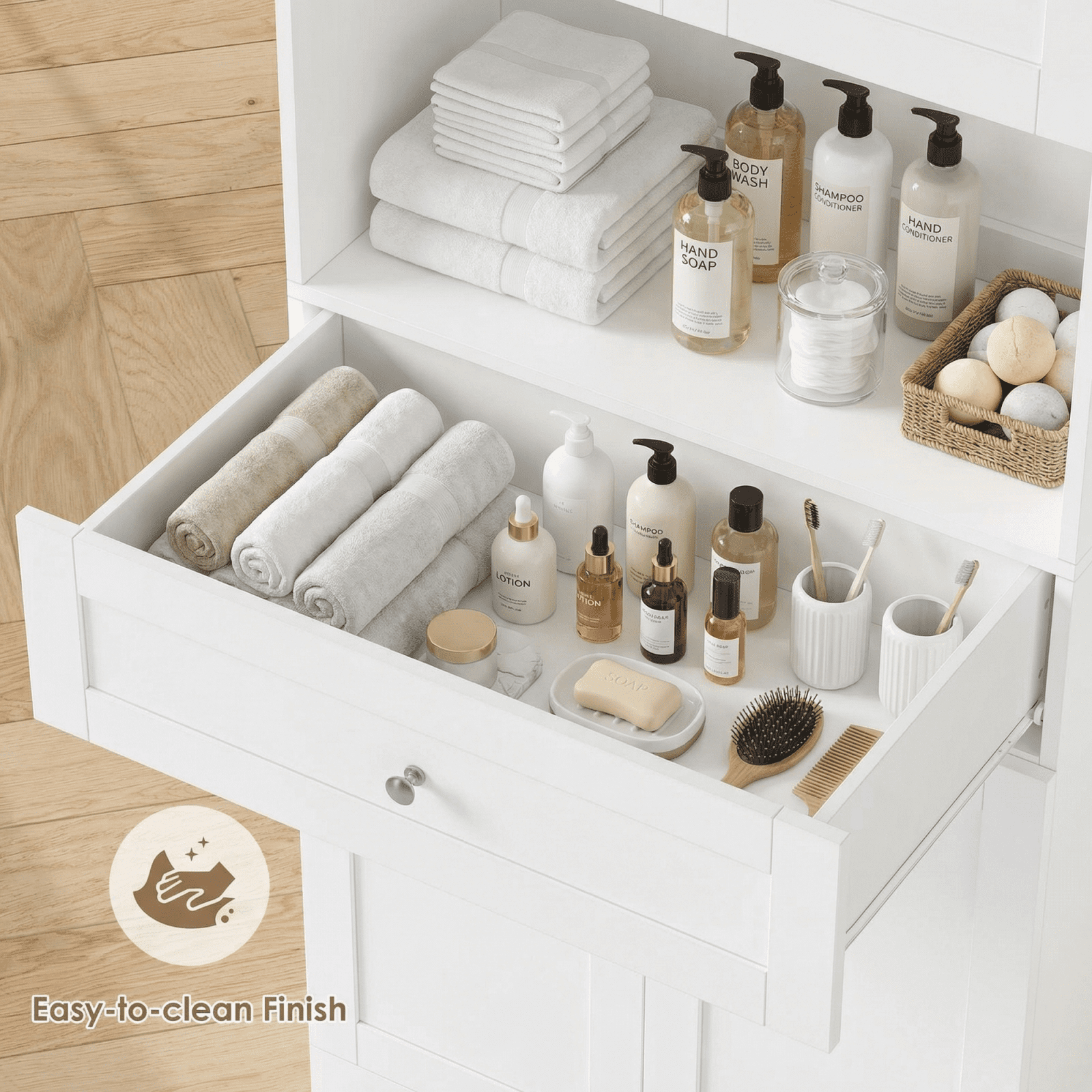 Homfa 67.5" Tall Bathroom Storage Cabinet with Drawer, 4 Door Modern Freestanding Cupboard, White