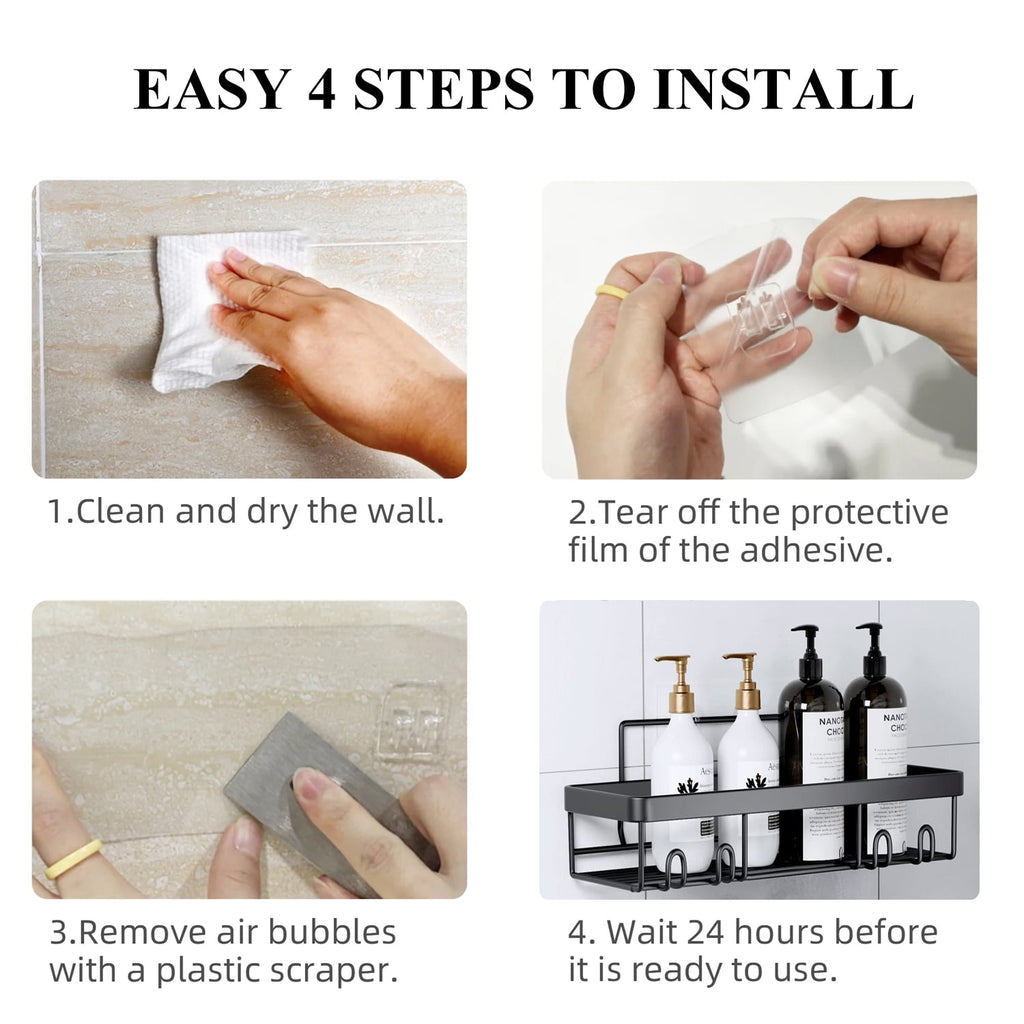 PHANCIR 6 PCS Shower Caddy, No Drilling Bathroom Organizer with Soap Holder, Adhesive Bathroom Caddy, Black