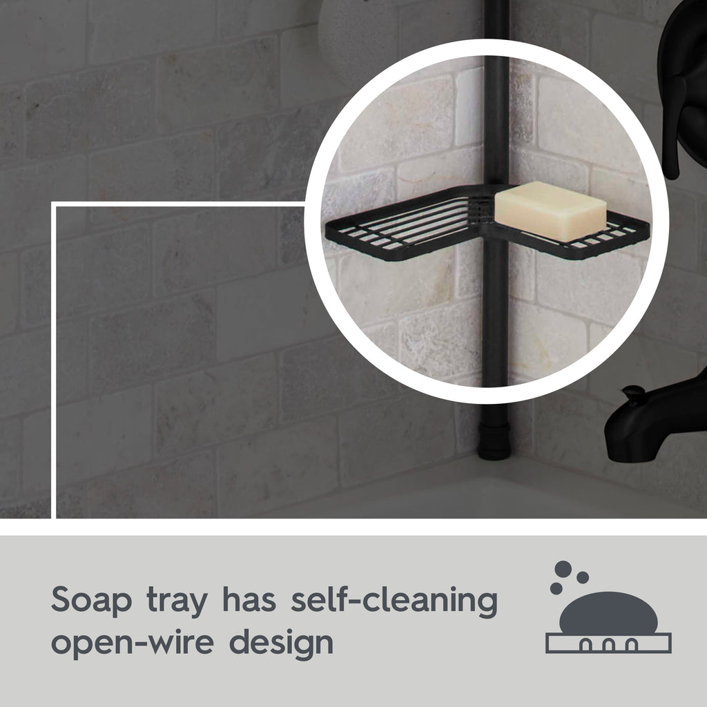 Better Homes & Gardens Matte Black Rust-Resistant Tension Pole Shower Caddy with 3 Adjustable Baskets