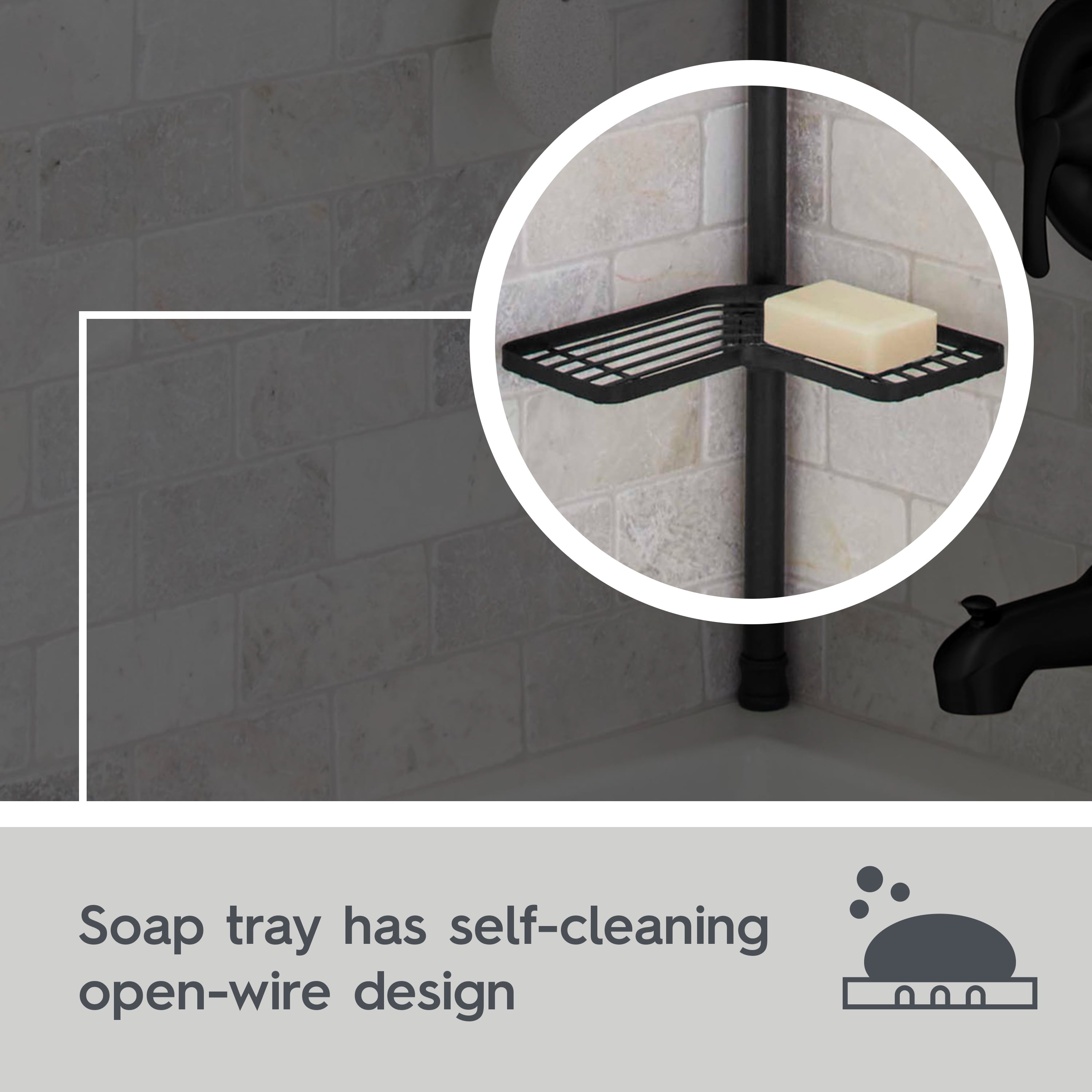 Better Homes & Gardens Matte Black Rust-Resistant Tension Pole Shower Caddy with 3 Adjustable Baskets