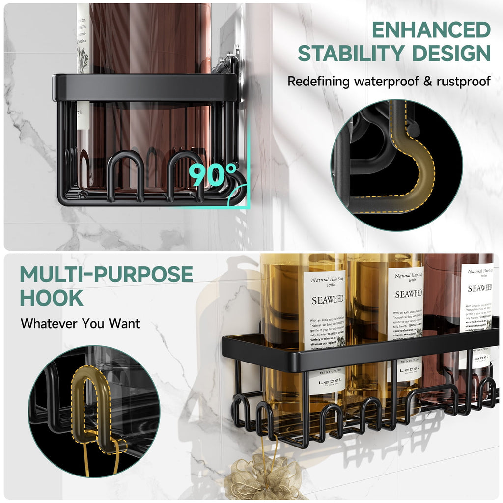 Veken Rustproof & Waterproof Shower Caddy 6-Pack, No Drilling Adhesive Wall Mounted Shower Shelves Rack, Heavy Weight Bearing, Large Organizer Storage Accessories, Ideal for Bathroom, Home & Kitchen