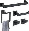 stusgo Matte Black 5-Piece Square Bathroom Hardware Set,40cm Towel Bar,Toilet Paper Holder,Towel Ring,and 2 Towel Hooks,SUS 304 Stainless Steel Bathroom Accessories,Wall Mounted Towel Rack Kit（Black）