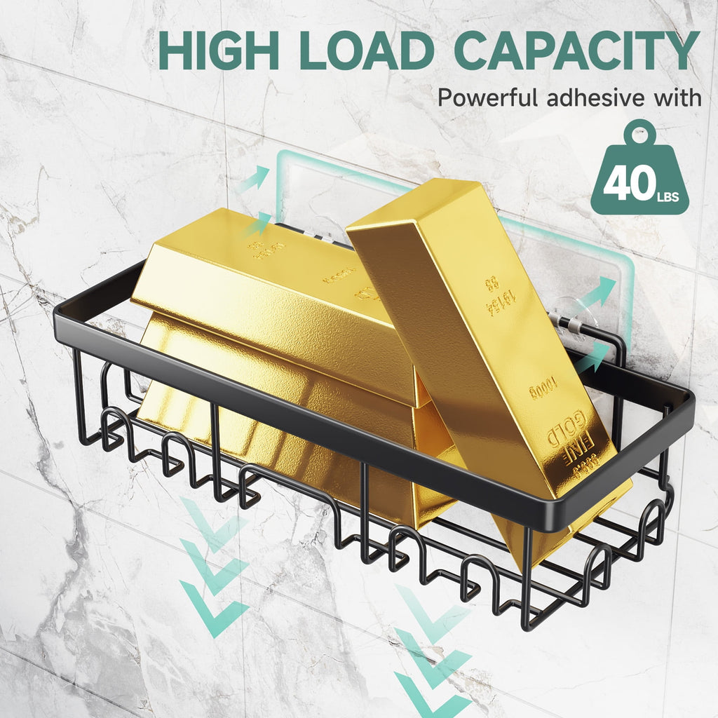 Ophanie Adhesive Shower Caddy 6 Pack, Large Capacity Bathroom Organizers and Storage, No Drilling Wall-Mounted Basket, Black