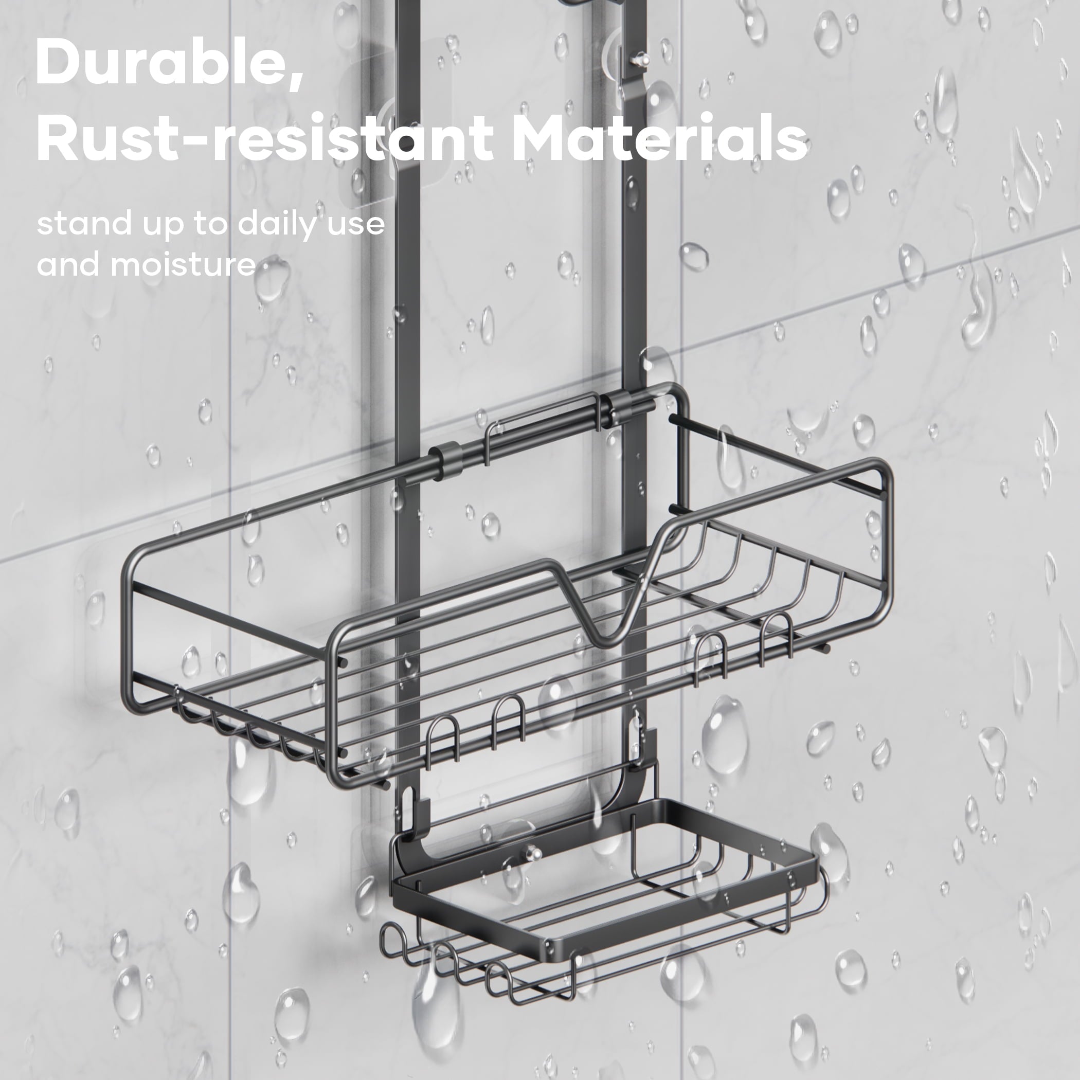 Topritt Shower Caddy Hanging Bathroom Organizer, Adjustable Shower Racks Over Shower Head, Rustproof, No-Drill Organizer, Large Storage Shelf for Shampoo Bottles with Soap Holder, Black