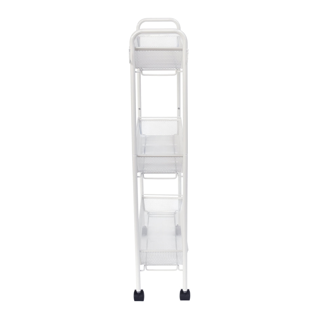 Mainstays 3-Tier Slim Rolling Bathroom Storage Cart with Hooks, White