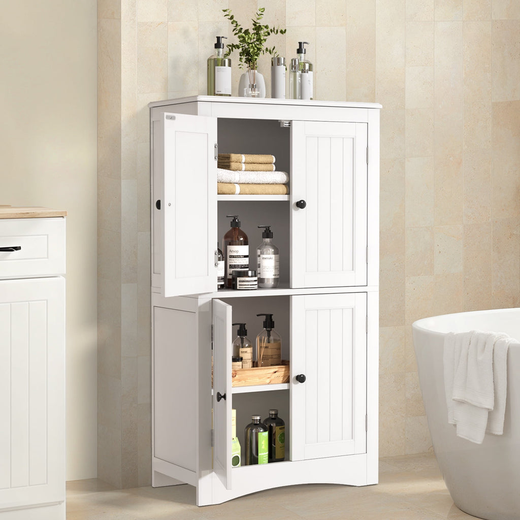 Asofer Bathroom Floor Storage Cabinet, Freestanding Cabinet with 4 Doors, Adjustable Shelves, White