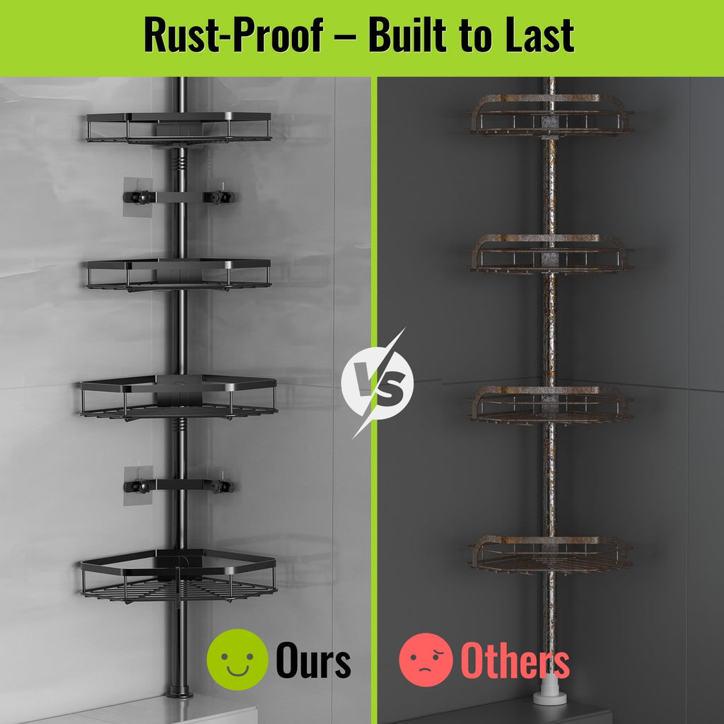 LazySpin 4-Shelf Corner Shower Caddy Tension Pole, Black