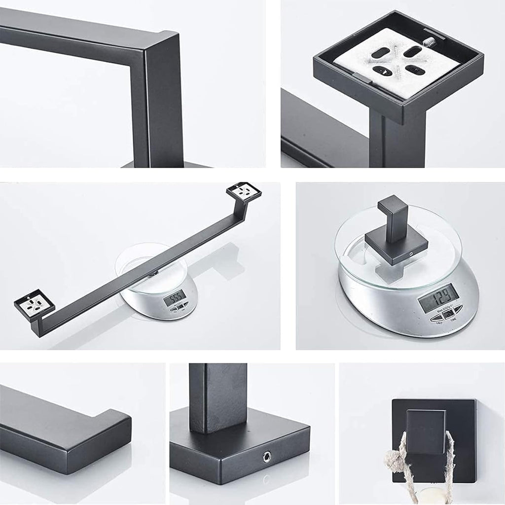 stusgo Matte Black 5-Piece Square Bathroom Hardware Set,40cm Towel Bar,Toilet Paper Holder,Towel Ring,and 2 Towel Hooks,SUS 304 Stainless Steel Bathroom Accessories,Wall Mounted Towel Rack Kit（Black）