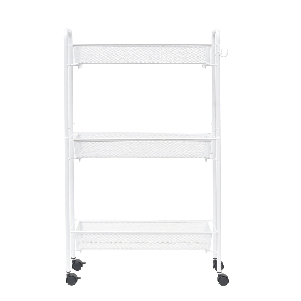Mainstays 3-Tier Slim Rolling Bathroom Storage Cart with Hooks, White