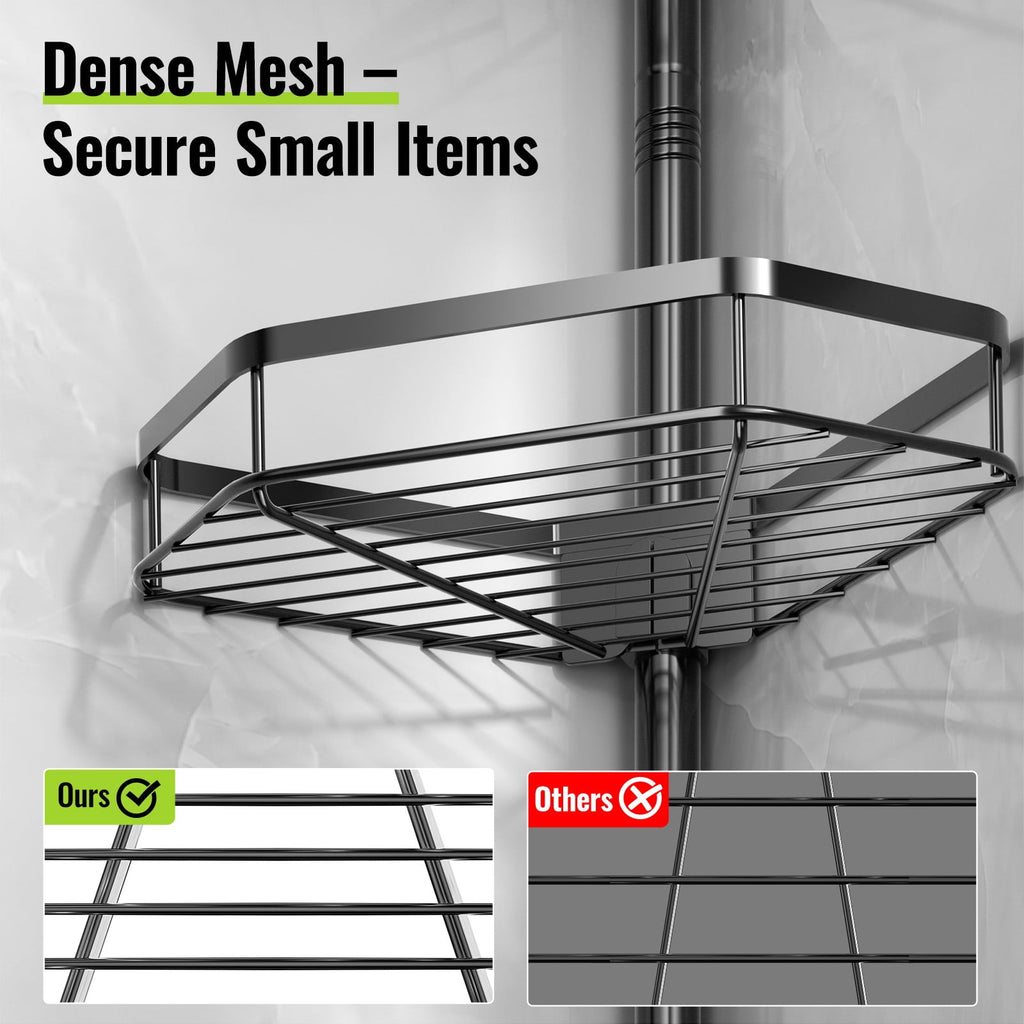 LazySpin 4-Shelf Corner Shower Caddy Tension Pole, Black