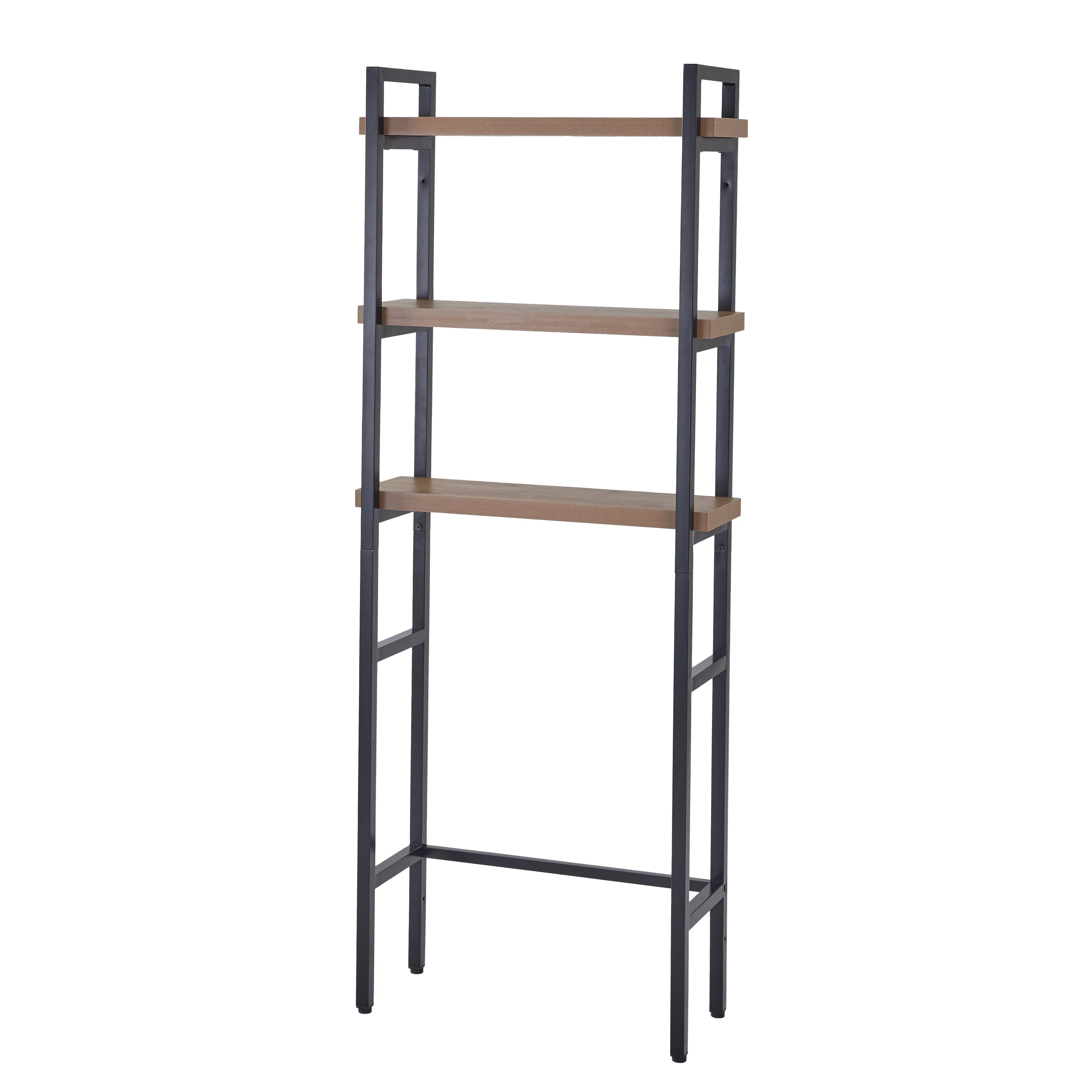 Better Homes & Gardens Jace 3-Shelf over-the-Toilet Rack with Black Frame and Oak Shelves