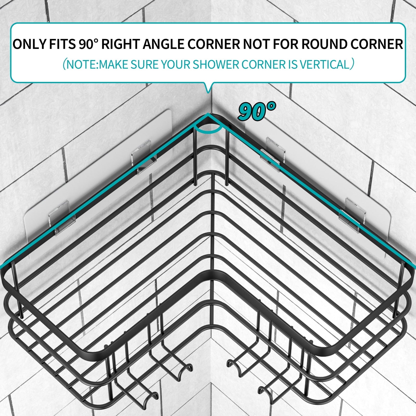 stusgo 2-Shelf Shower Caddy Corner, No Drill Rustproof Stainless Steel Bathroom Shower Organizer Wall Mounted with 8 Hooks,Black